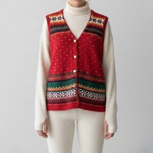 80s Fair Isle Wool Blend Sweater Vest Nordic Scandi Festive Holiday Christmas M